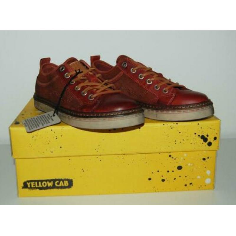 YELLOW CAB - Leer met canvas Rail sneakers brick - maat 40