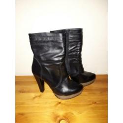 Stoere Zwarte Lederen High Heels Dr Adams Laarsjes maat 40